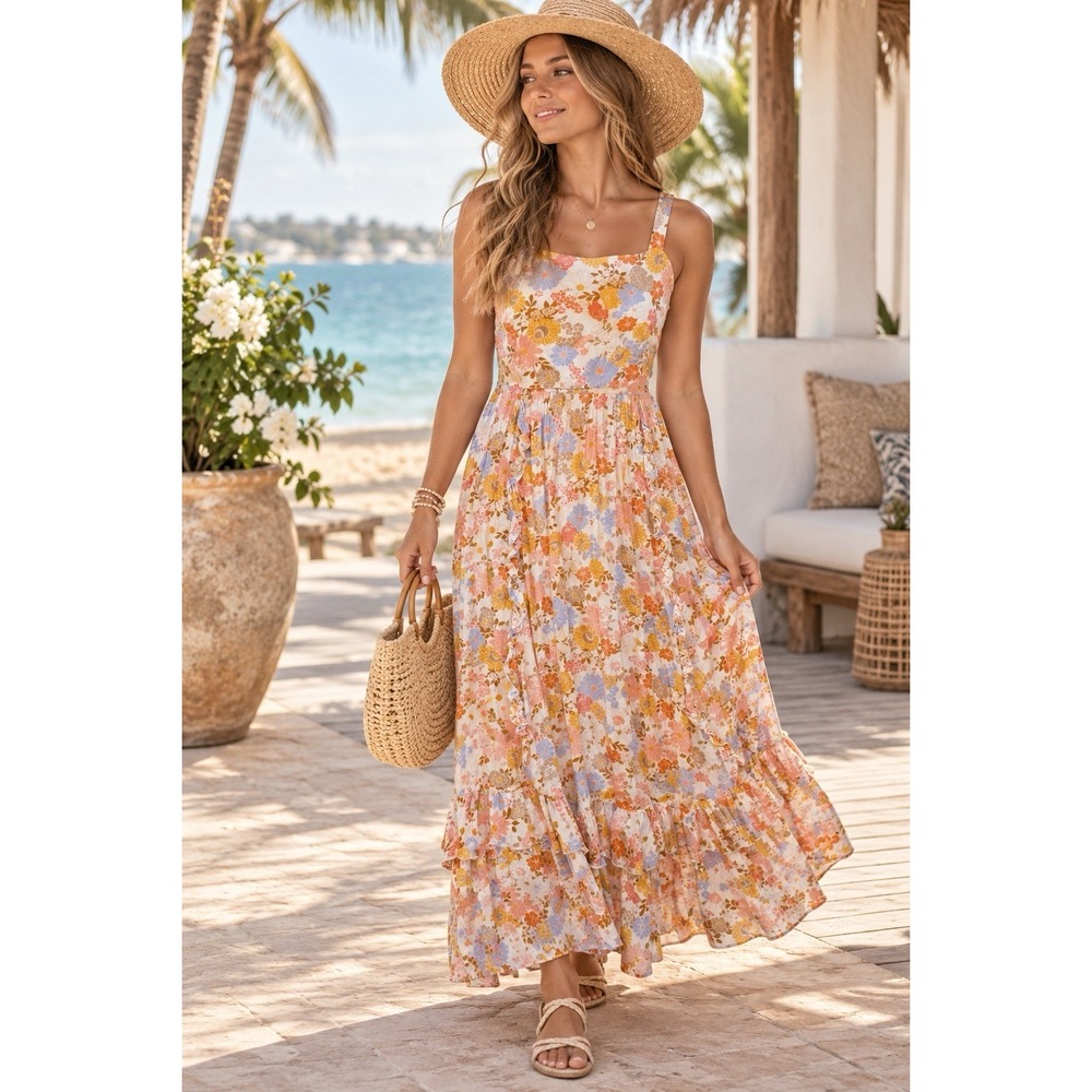 Petal And Pup Floral Maxi Sun Dress Size Small Beach Resort Cruise Wedding Guest